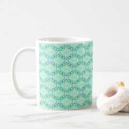 Caneca De Café Pérolas de Flores Geométricas Verdes e Púrpuras