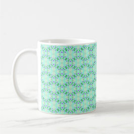 Caneca De Café Pérolas de Flores Geométricas Verdes e Púrpuras