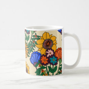 Caneca De Café Pérolas Retro Floral Moderno de Meio século