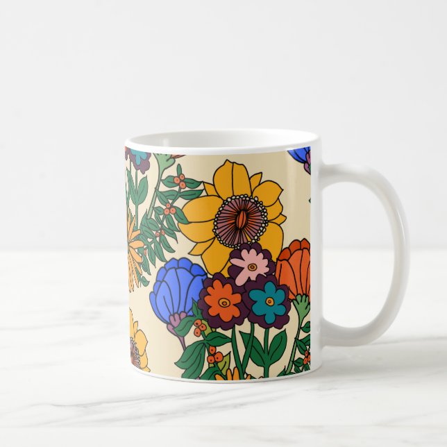 Caneca De Café Pérolas Retro Floral Moderno de Meio século (Direita)