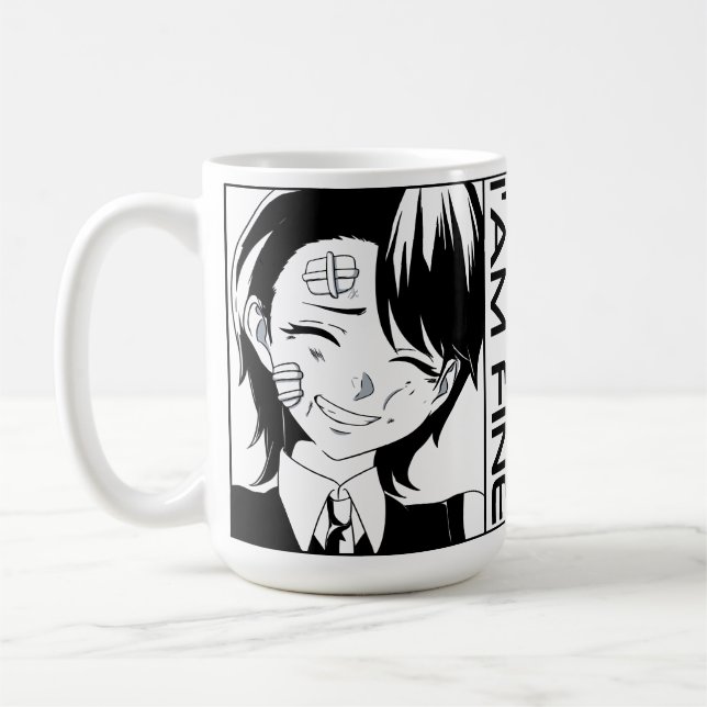 Caneca De Café Personagem de Anime Fofo: "ESTOU BEM" (Esquerda)