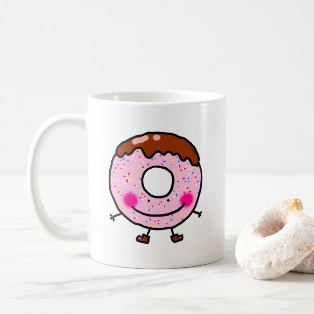 Caneca De Café Personagem de Arte de Donut Sorridente com Confeit (Com Donut)