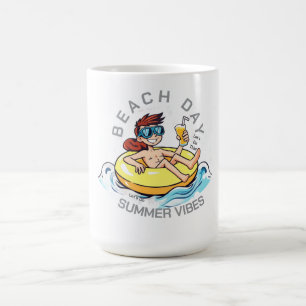 Caneca De Café Personagem de desenho animado no Dia da Praia no A