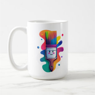 Caneca De Café Personagem de Pincel Fofo com Tinta Colorida