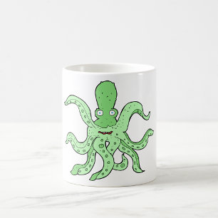 Caneca De Café Personagem de polvo verde Monstro marinho estranho