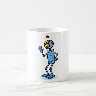 Caneca De Café Personagem de Robô Futurista Retrô Acenando