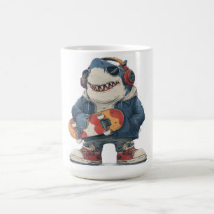 Caneca De Café Personagem de Tubarão de Hip Hop de Desenho Animad