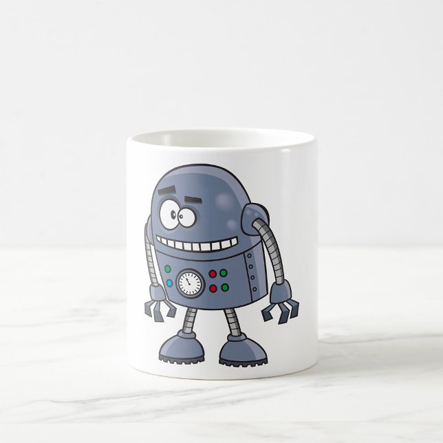 Caneca De Café Personagem Robô Engraçado Cor Azul Retro (Criador carregado)