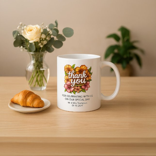 Caneca De Café Personalidade Elegante Floral Obrigado Casamento (Criador carregado)