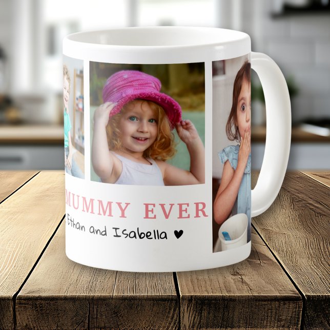 Caneca De Café Personalised Best Mummy Ever 4 Photo Collage  (Criador carregado)