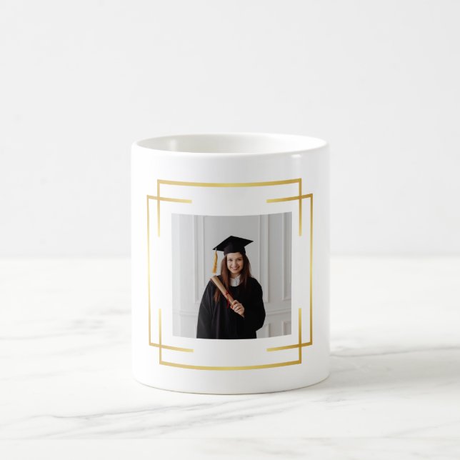 Caneca De Café Personalised Gold Accents Graduation Gift Photo (Centro)
