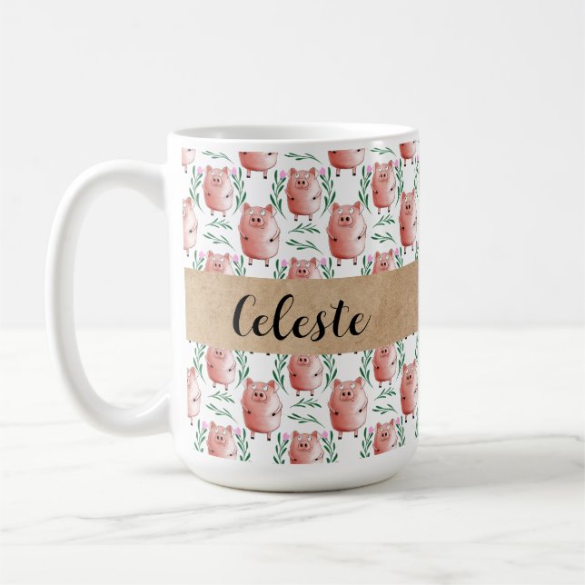 Caneca De Café Personalised Pig Mug – Cute Farm Animal Gift Cup (Esquerda)