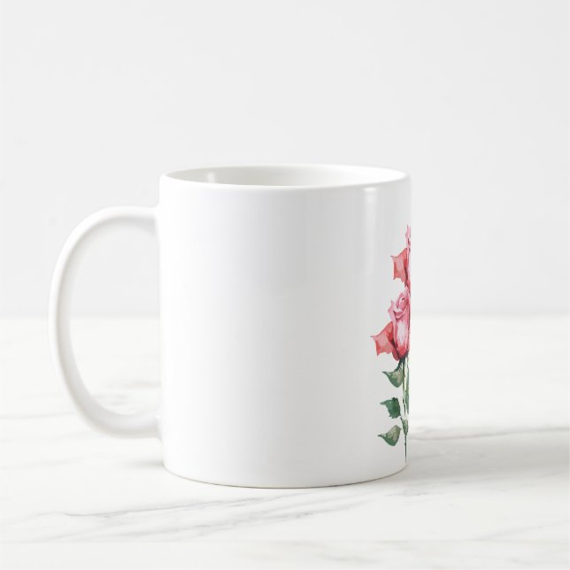 Caneca De Café Personalised  Pink Rose Floral Classic Mug  (Esquerda)