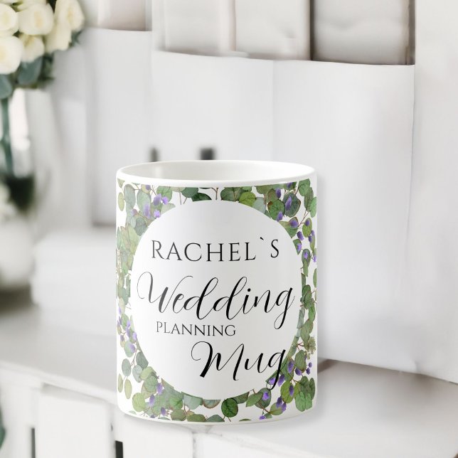 Caneca De Café Personalisierbar- Wedding-Planning-Mug   (Customer specific, botanical, leafy "Wedding-Planning-Mug". Coffee Mug, with the name of the Bride..)