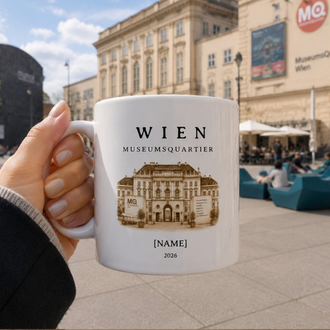 Caneca De Café Personalisierte Wien Museumsquartier Tasse | Name  (Wien MuseumsQuartier erleben – dein personalisierter Becher mitten im kreativen Herzen der Stadt)