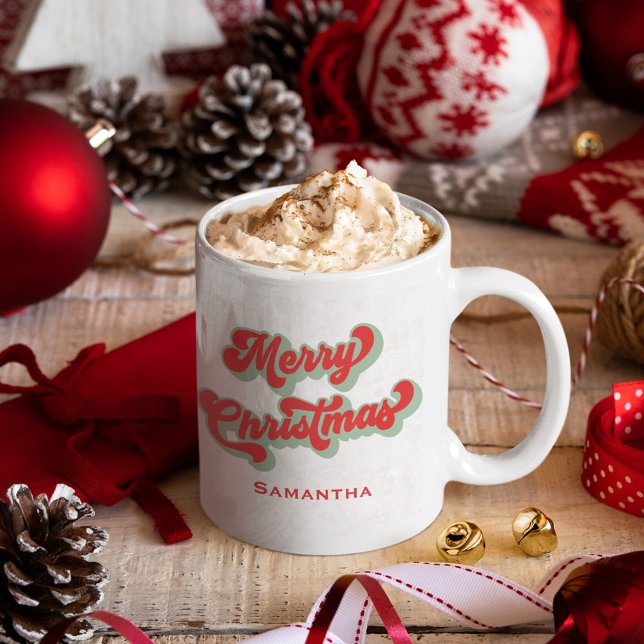 Caneca De Café Personalização da Tipografia Retrô de Feliz Natal (Merry Christmas Simple retro style typography mug.)
