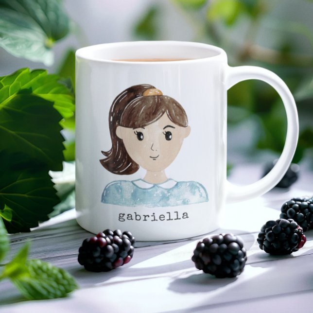 Caneca De Café Personalização de Retrato Feminino de Cartoon de A (Criador carregado)