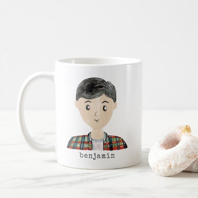 Caneca De Café Personalização de Retrato Masculino de Cartoon de  (Com Donut)
