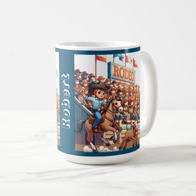 Caneca De Café Personalização de Roping de Cowboy Rodeo Ocidental (Frente Esquerda)