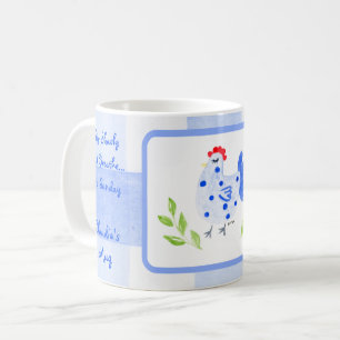 Caneca De Café Personalização de Verificação de Hen Azul-Aquarela