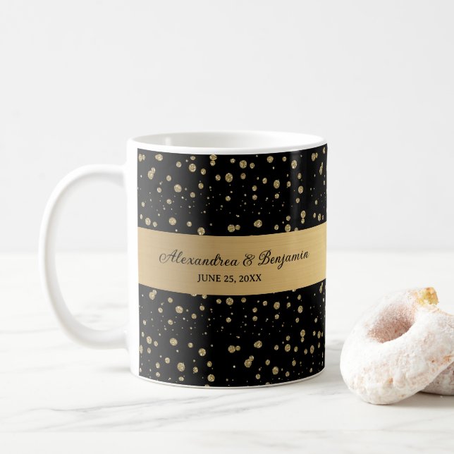 Caneca De Café Personalização do Casamento Glitter Sparkle Dourad (Com Donut)