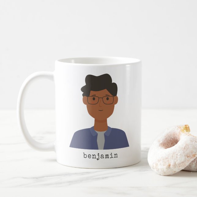 Caneca De Café Personalização do Retrato do Homem de Cartoon em Á (Com Donut)