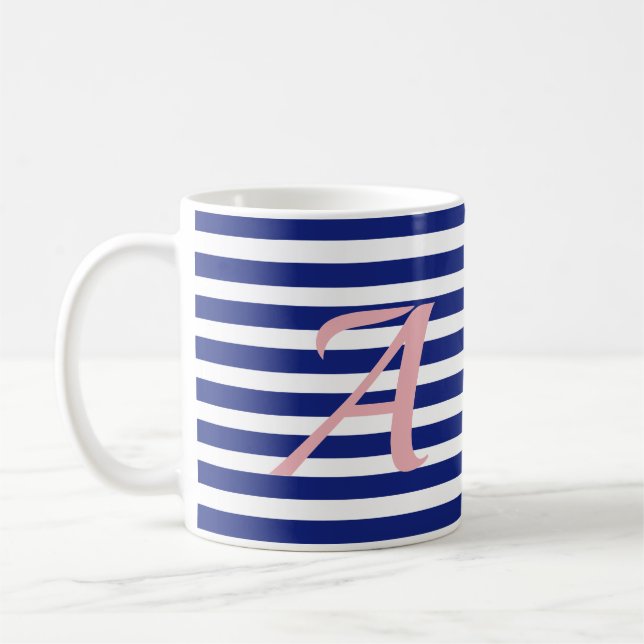 Caneca De Café Personalização Personalizável de Branco Azul-Strip (Esquerda)