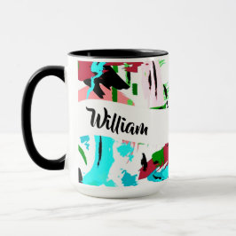 Caneca de café personalizada abstrata rosa e aqua