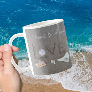 Caneca de Café Personalizada Amor na Praia conchas