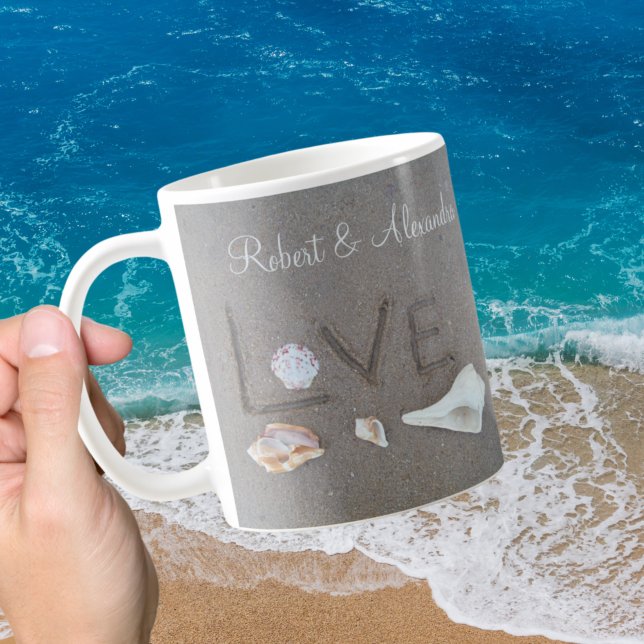 Caneca de Café Personalizada Amor na Praia conchas (Criador carregado)