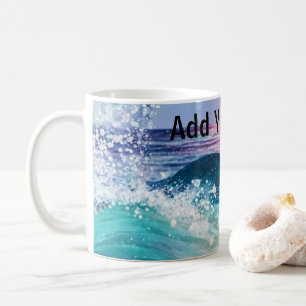 Caneca De Café Personalizada Aquarela Azul Onda Oceânica Foto com