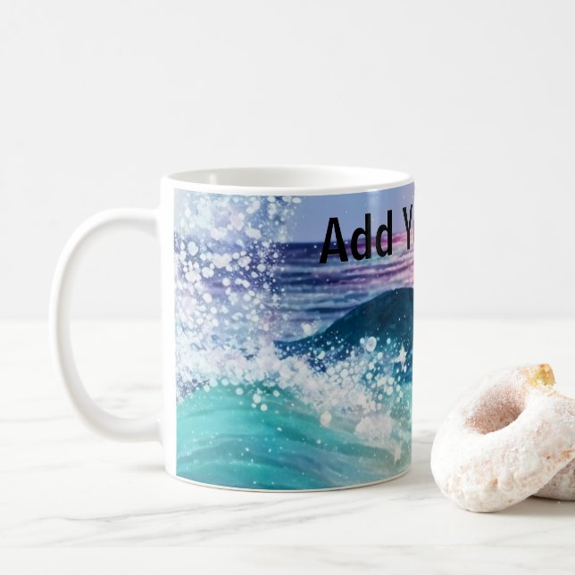 Caneca De Café Personalizada Aquarela Azul Onda Oceânica Foto com (Com Donut)