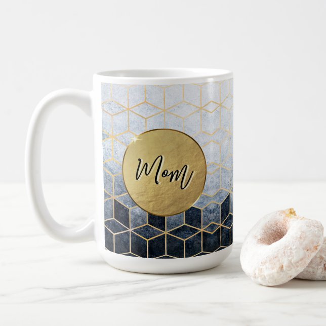 Caneca de Café Personalizada Azul Geométrica (Com Donut)