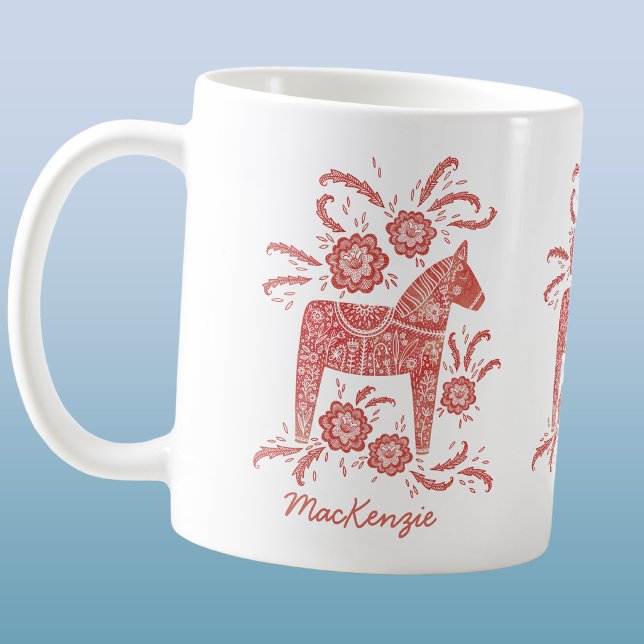Caneca de Café Personalizada Cavalo Dala Sueco Ver (Swedish Dala horse personalized custom name coffee mug)