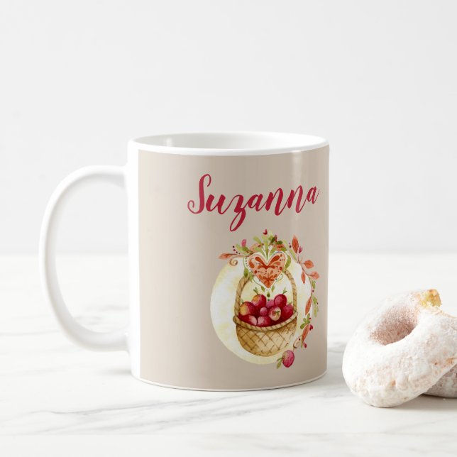Caneca de Café Personalizada Cesta de Maçã de Outo (Com Donut)