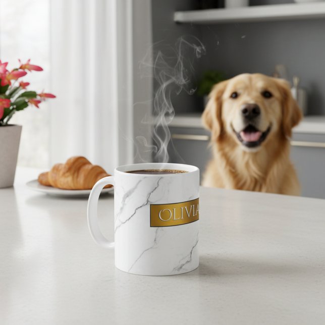 Caneca de Café Personalizada Chic com Nome em Márm (Custom name coffee mug. Stylish birthday gift idea!)