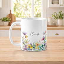 Caneca de Café Personalizada com Aquarela Floral
