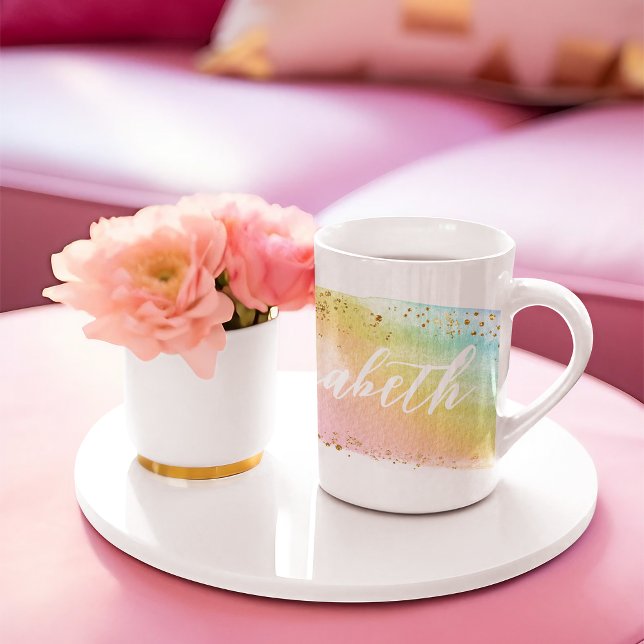 Caneca de Café Personalizada com Arco-íris em Aqua (Criador carregado)