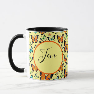 Caneca de café personalizada com borboletas de ver