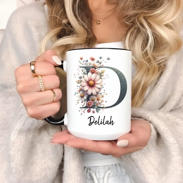 Caneca de Café Personalizada com Flor de Nasciment (wildflower mug, custom initial mug, personalized mom mug, mother’s day mug, grandma gift mug,)