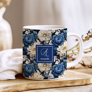 Caneca de Café Personalizada com Flores Azuis do D