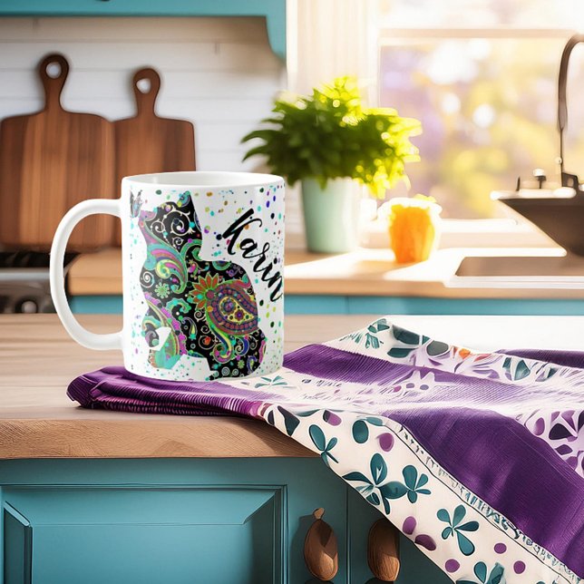 Caneca de café personalizada com gato e borboleta  (Criador carregado)