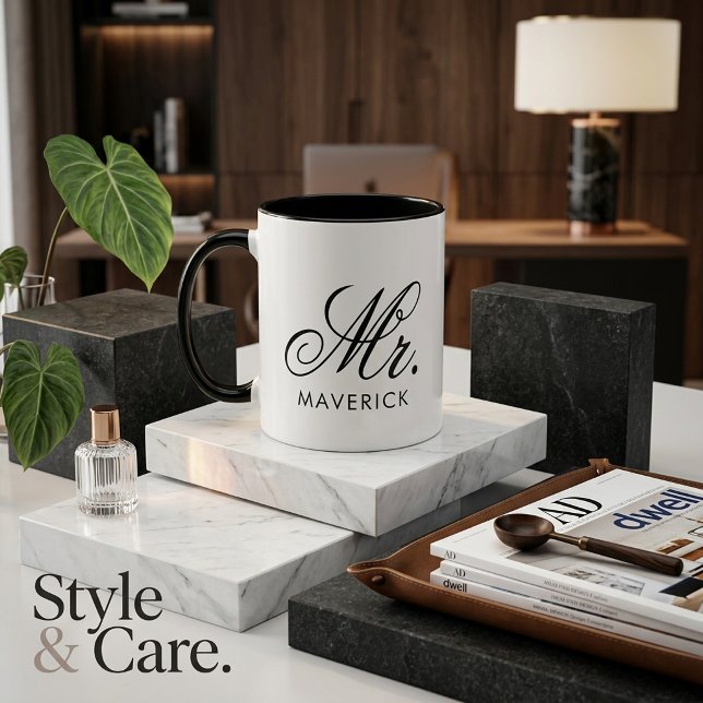 Caneca de Café Personalizada com Nome Sr e Texto C (Personalized Mr Name Coffee Mug Custom Text Gift)