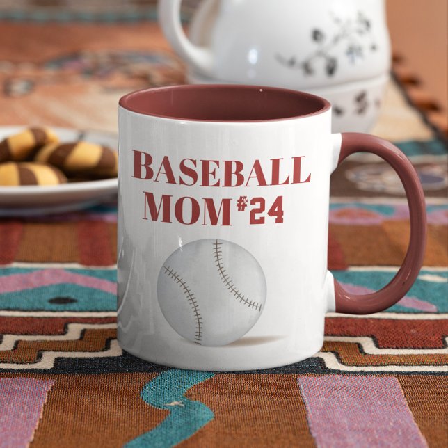 Caneca de Café Personalizada com Número de Atleta  (Baseball Mom with player number custom mug)
