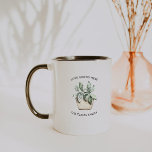 Caneca de café personalizada com planta em vaso aq