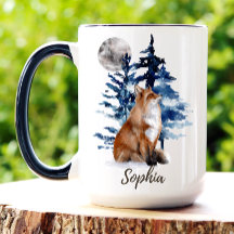 Caneca de Café Personalizada com Raposa em Aquarel