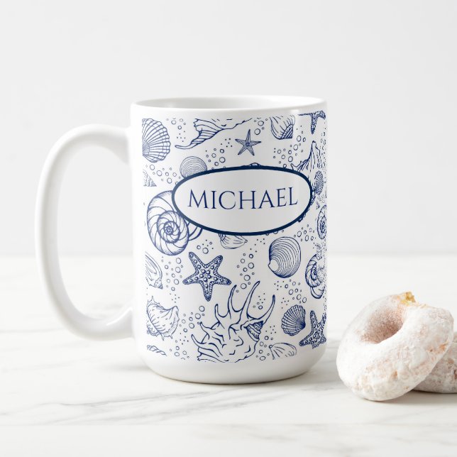 Caneca de café personalizada com tema de conchas n (Com Donut)