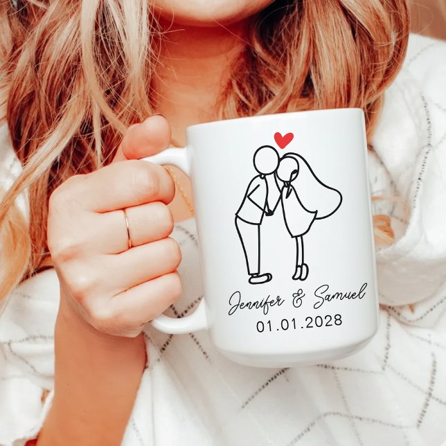 Caneca de Café Personalizada de Casamento para Rec (Custom Couples Coffee Mug Wedding Gift for Newlyweds, Custom Couple Mug Gift for Wife and Husband)