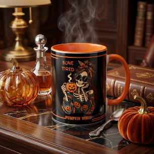 Caneca de café personalizada de Halloween com esqu