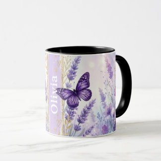 Caneca de Café Personalizada de Lavanda Borboleta 